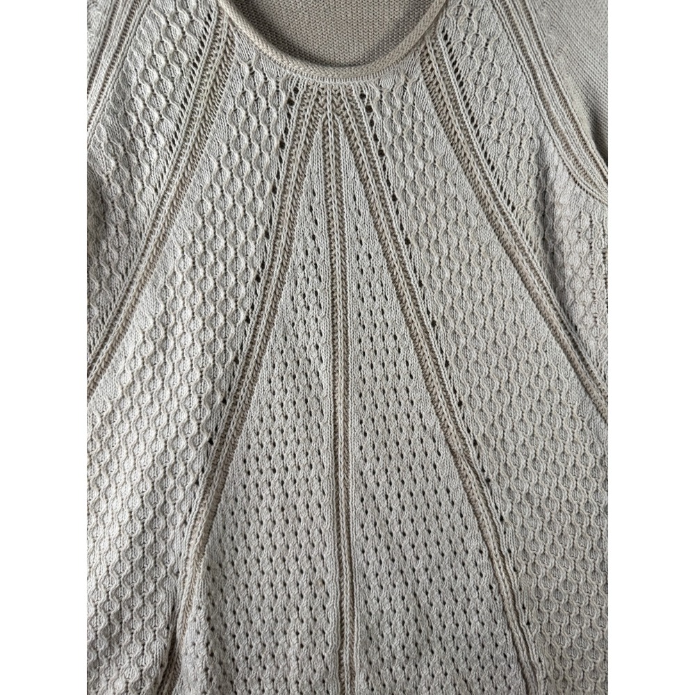 Calvin Klein Jeans Womens Beige Pointelle Knit High Low Sweater Oatmeal Medium